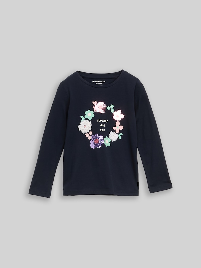 Langarmshirt mit Wendepailletten von Mini Girls, sky captain blue