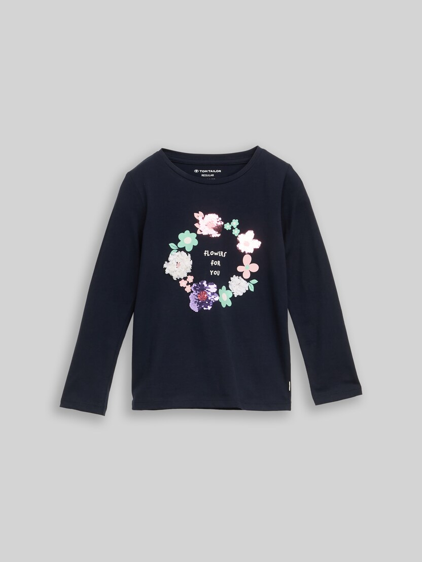 Langarmshirt mit Wendepailletten von Mini Girls, sky captain blue