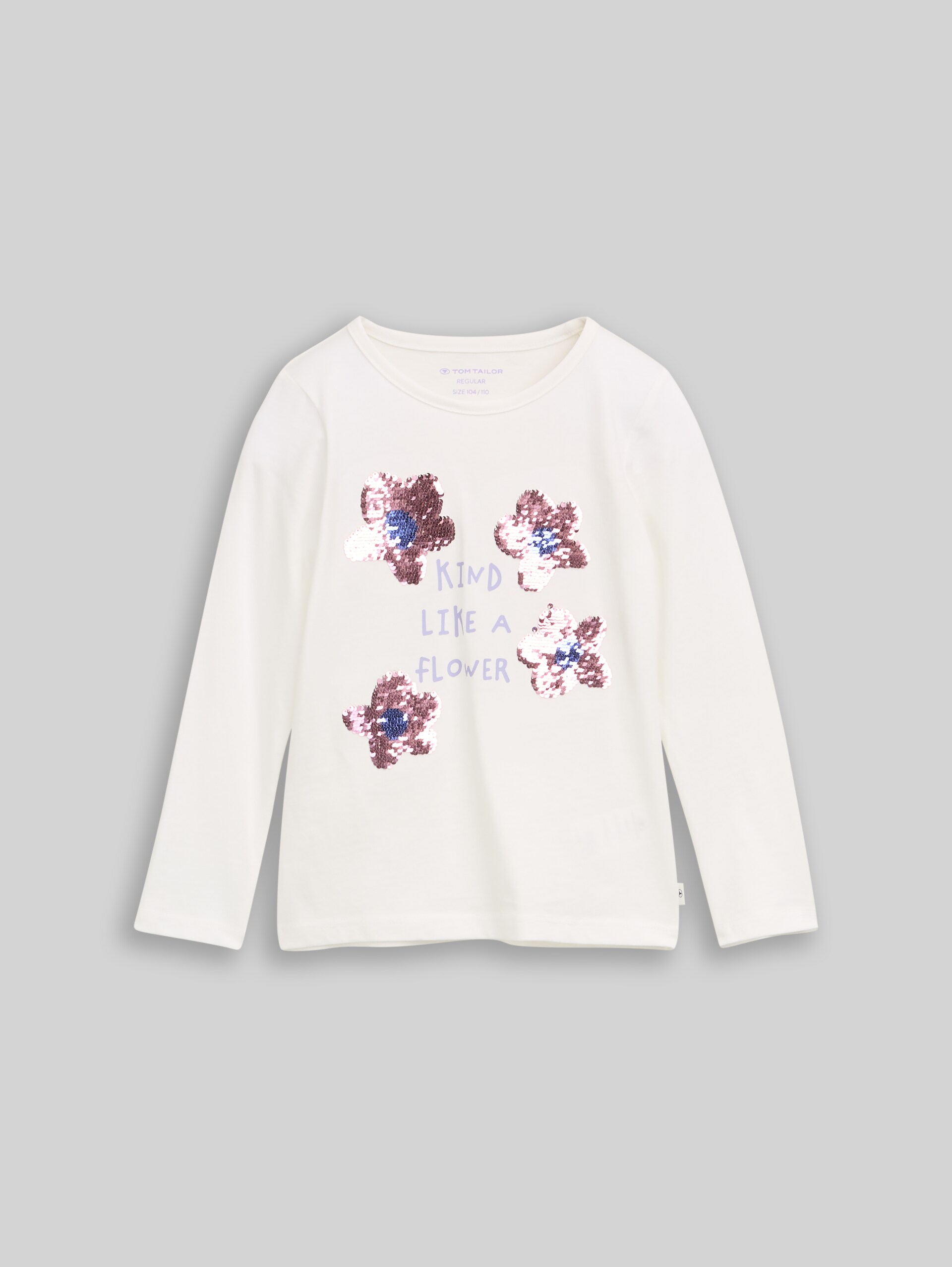 Langarmshirt mit Wendepailletten - Whisper White - Vorder-Produkt-Ansicht