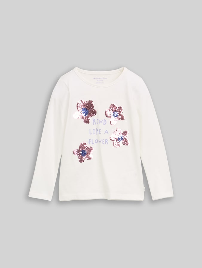 Langarmshirt mit Wendepailletten von Mini Girls, Whisper White