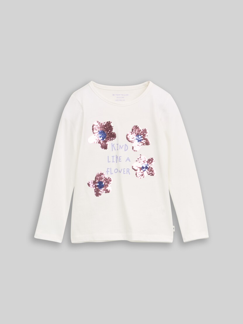 Langarmshirt mit Wendepailletten von Mini Girls, Whisper White