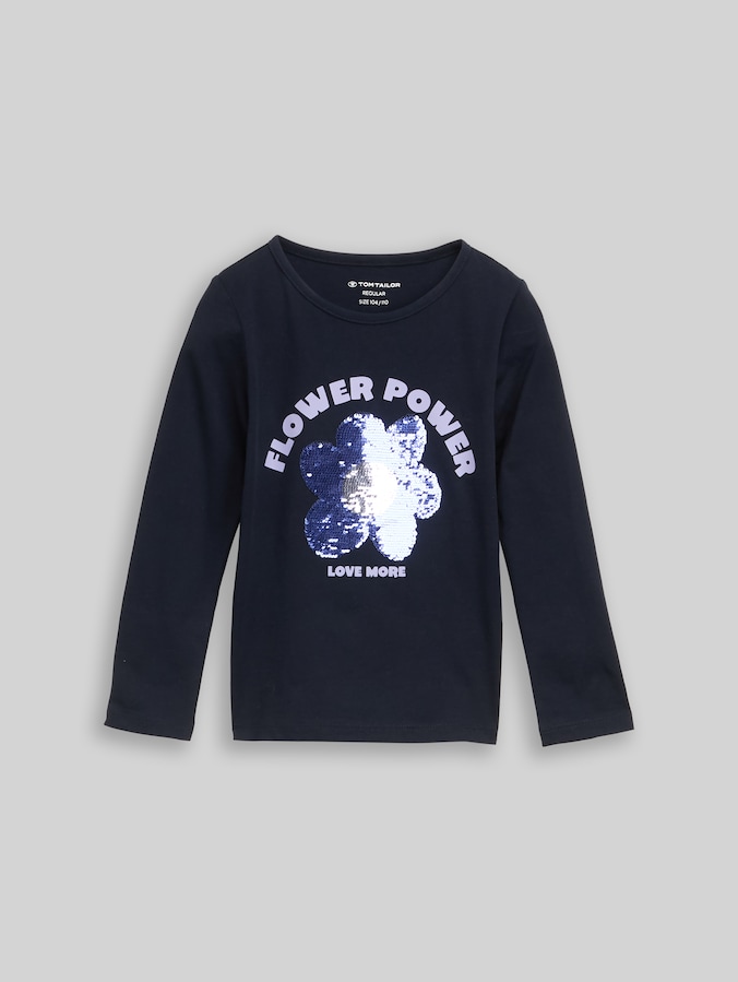 Langarmshirt mit Wendepailletten von Mini Girls, sky captain blue