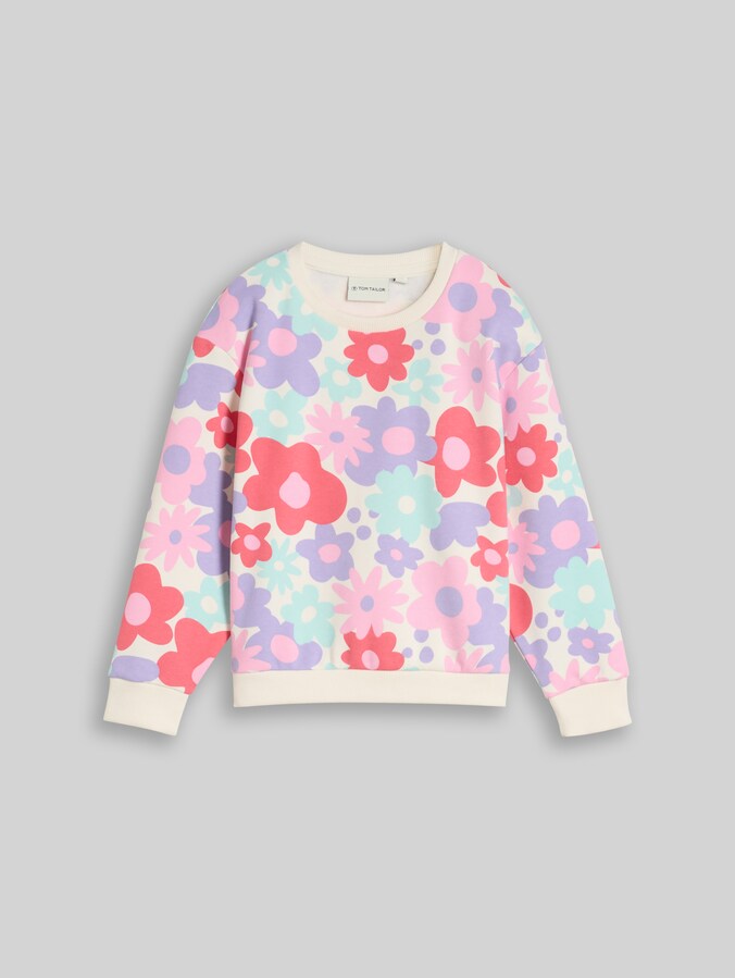 Cropped sweatshirt met bloemenpatroon door Mini Girls, colorful big floral design