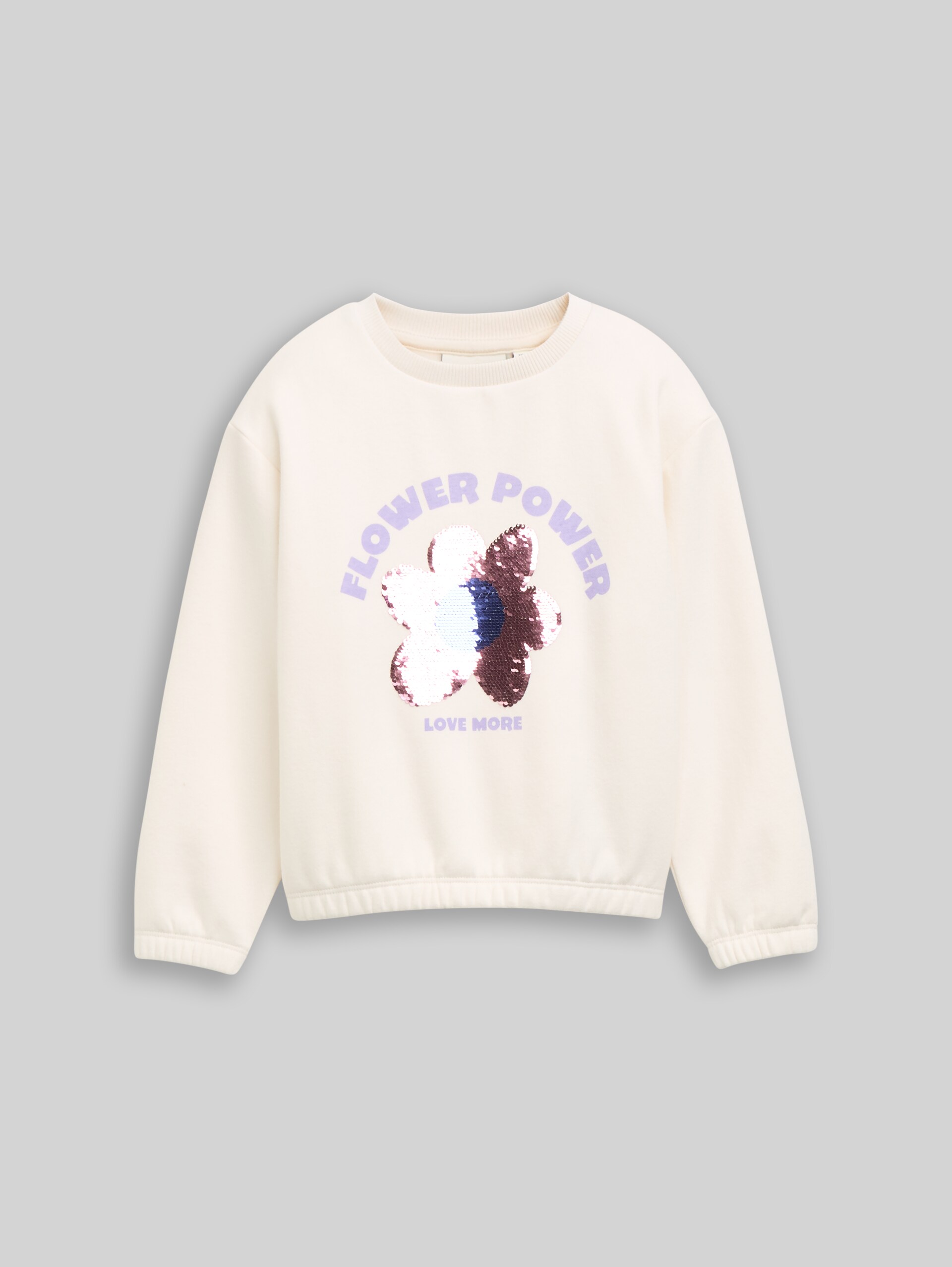 Cropped Sweatshirt mit Wendepailletten - Gardenia White - Vorder-Produkt-Ansicht