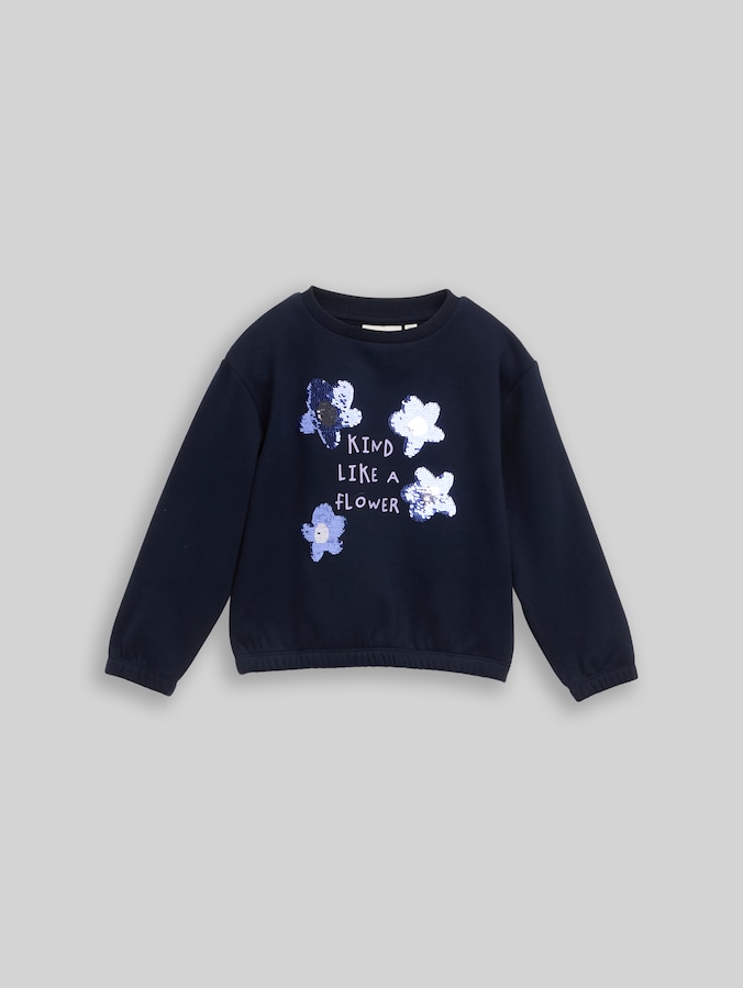 Cropped sweatshirt met omkeerbare pailletten door Mini Girls, sky captain blue