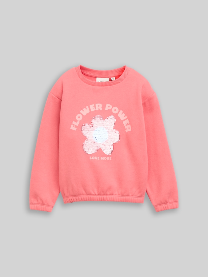 Cropped sweatshirt met omkeerbare pailletten door Mini Girls, pink dream