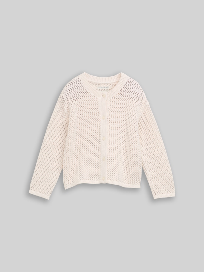 Cardigan with floral motif by Mini Girls, Gardenia White