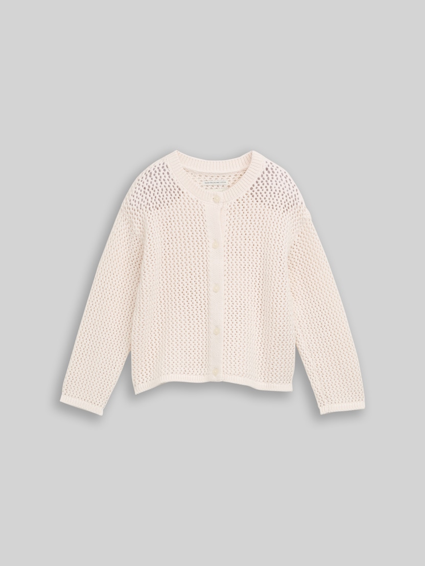 Cardigan with floral motif by Mini Girls, Gardenia White
