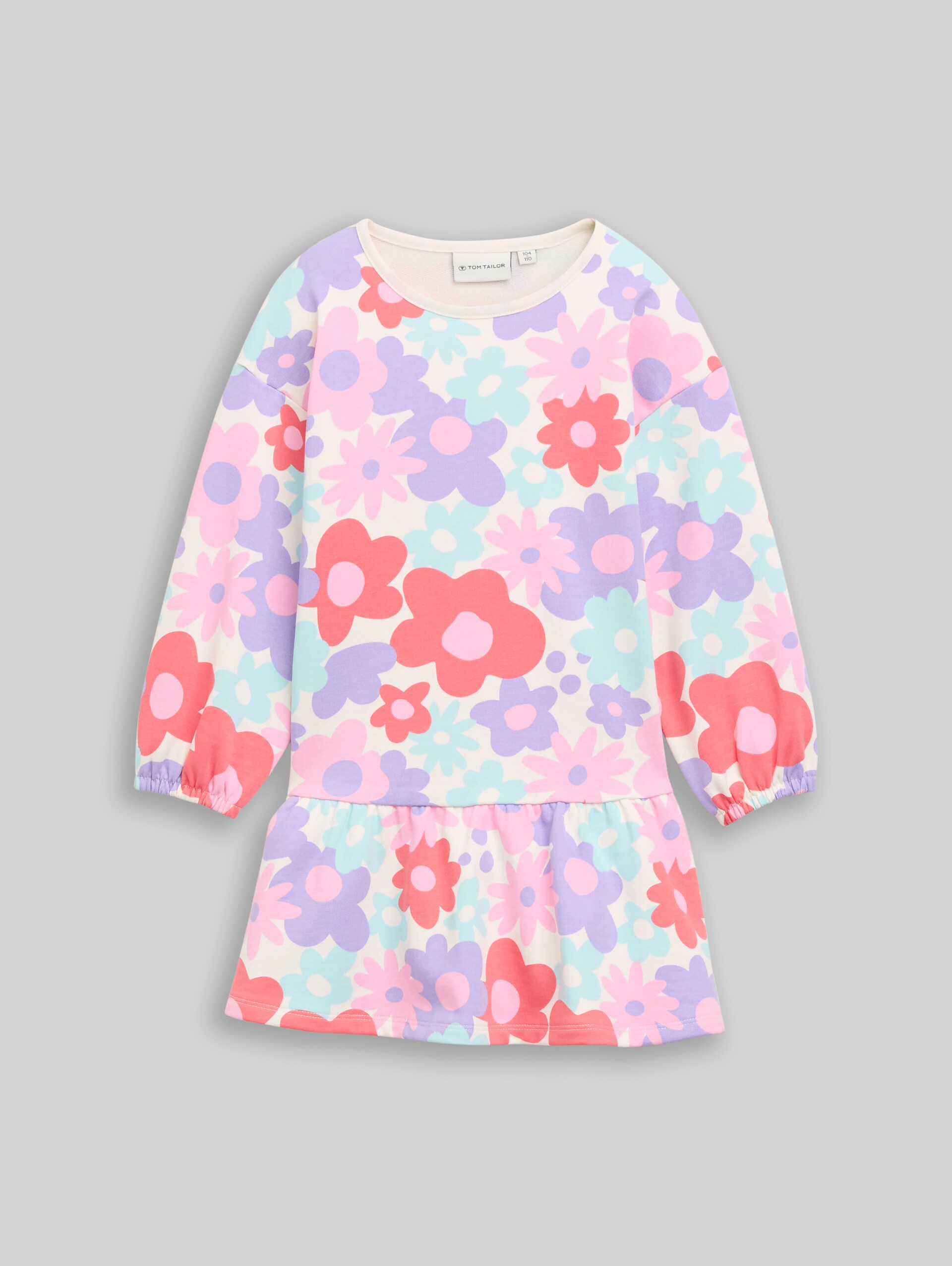 Sweat-Kleid mit Volants - colorful big floral design - Vorder-Produkt-Ansicht