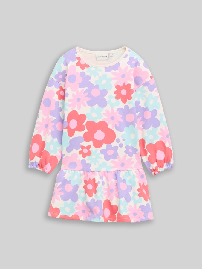 Sweat-Kleid mit Volants von Mini Girls, colorful big floral design