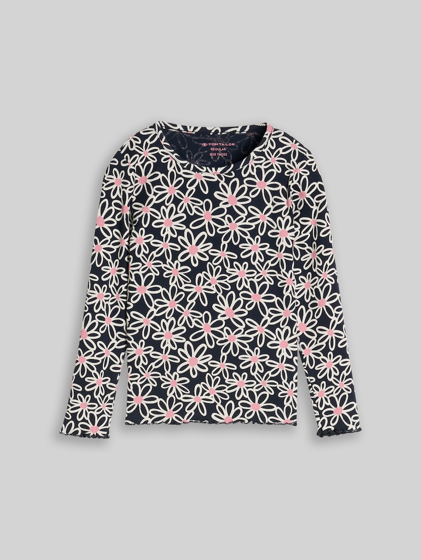 T-shirt à manches longues avec motif par Mini Girls, dark blue small daisy print