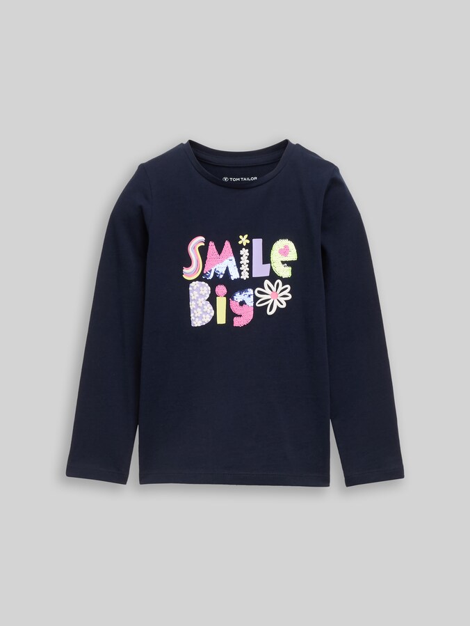 T-shirt à manches longues avec paillettes réversibles par Mini Girls, sky captain blue