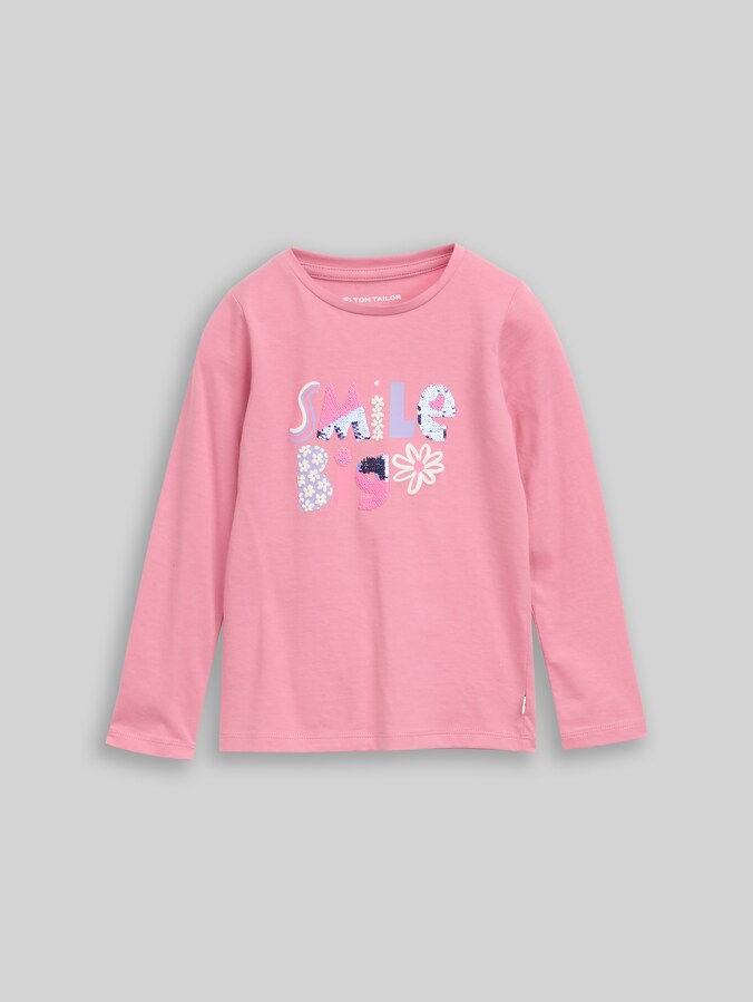 T-shirt à manches longues avec paillettes réversibles par Mini Girls, smooth rose