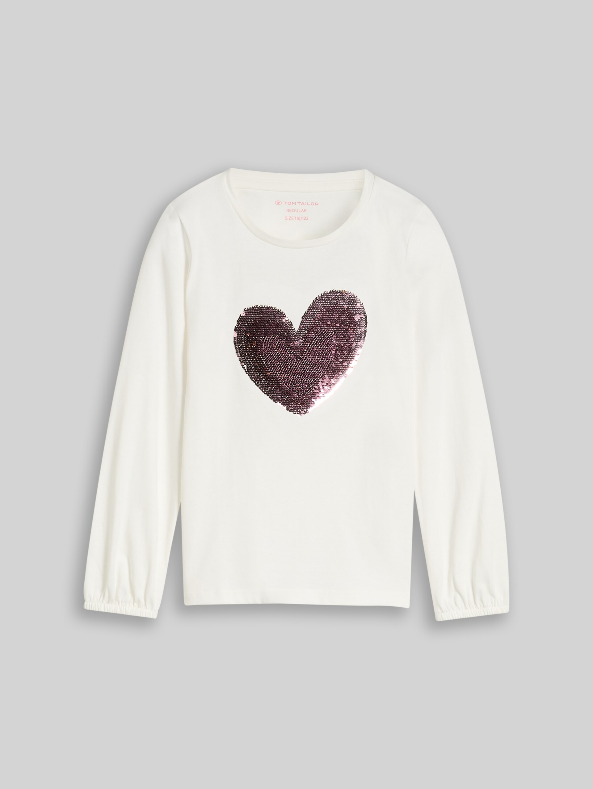 T-shirt met lange mouwen en omkeerbare pailletten - Whisper White - Product vooraanzicht