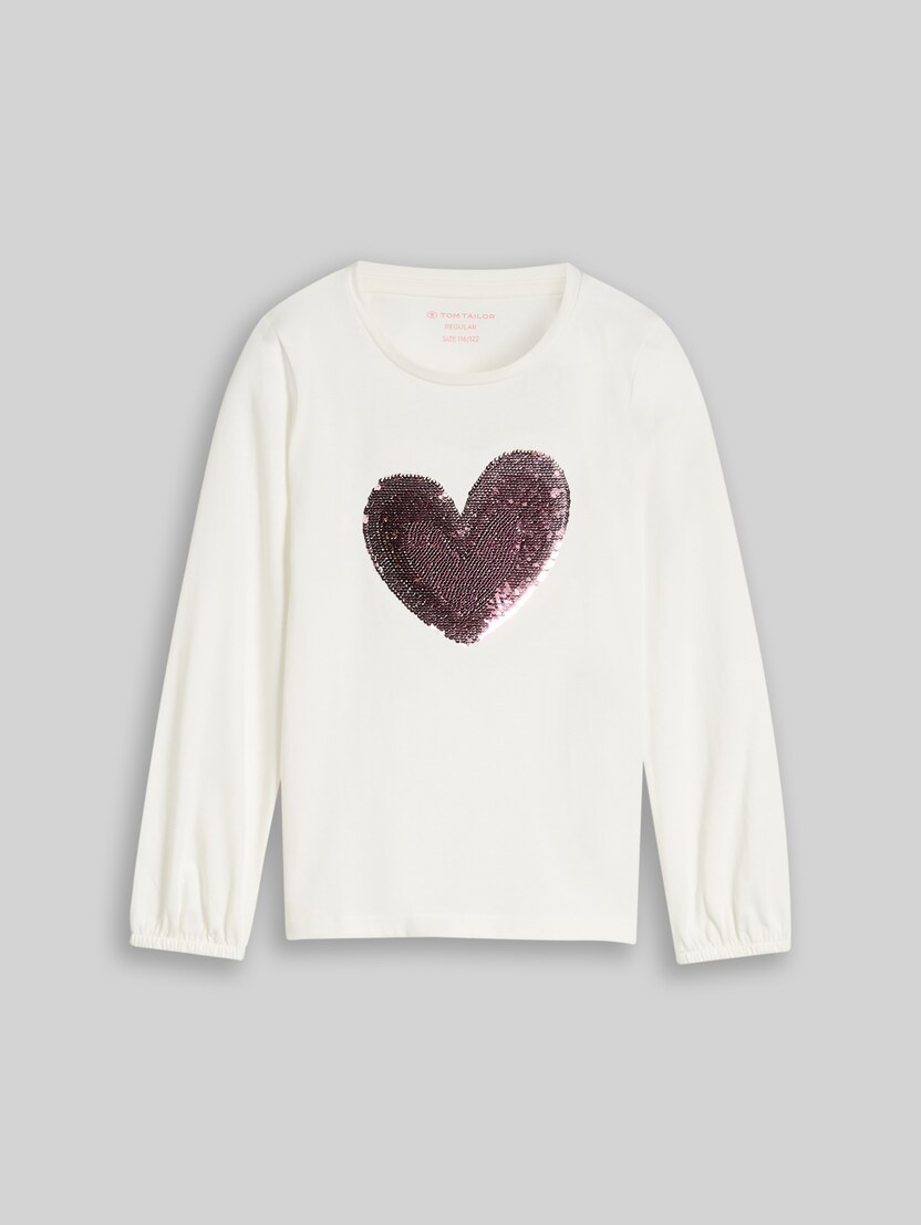Langarmshirt mit Wendepailletten von Mini Girls, Whisper White