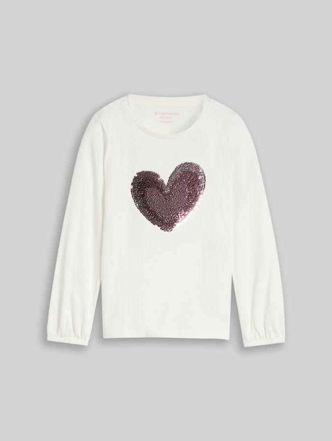 T-shirt à manches longues avec paillettes réversibles par Mini Girls, Whisper White