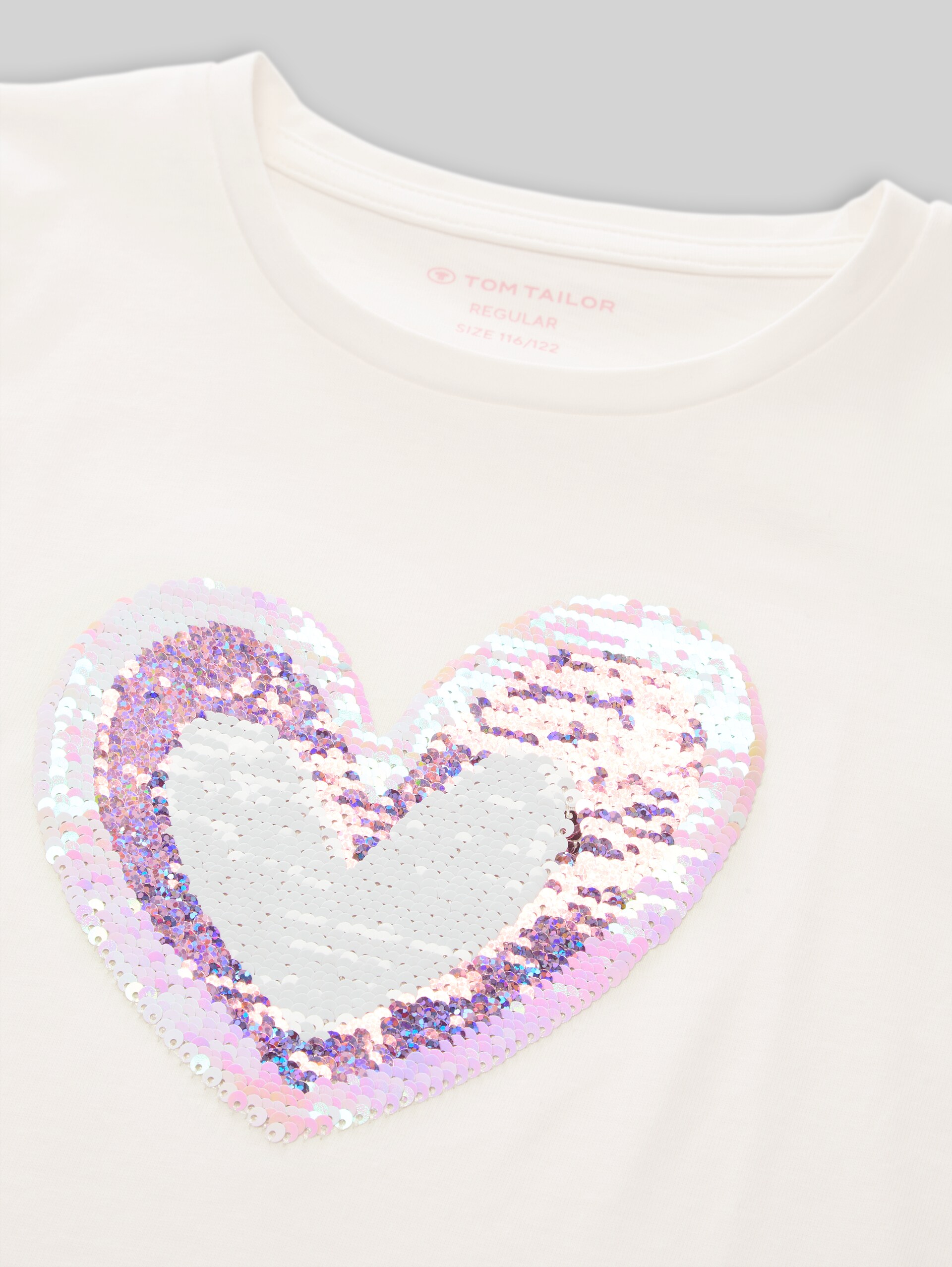 T-shirt met lange mouwen en omkeerbare pailletten - Whisper White - Detailaanzicht model