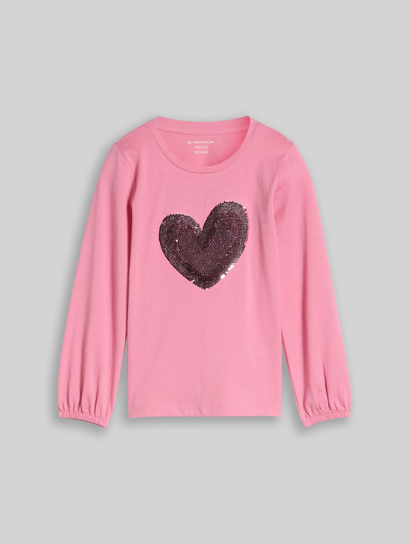 T-shirt à manches longues avec paillettes réversibles par Mini Girls, smooth rose