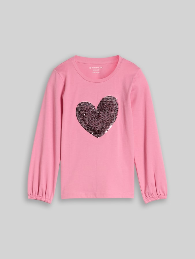 T-shirt à manches longues avec paillettes réversibles par Mini Girls, smooth rose
