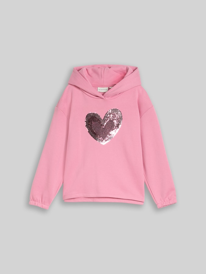Sweat à capuche avec paillettes réversibles par Mini Girls, smooth rose