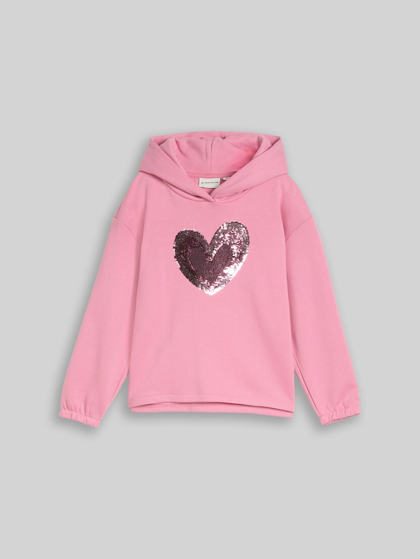 Sweat à capuche avec paillettes réversibles par Mini Girls, smooth rose