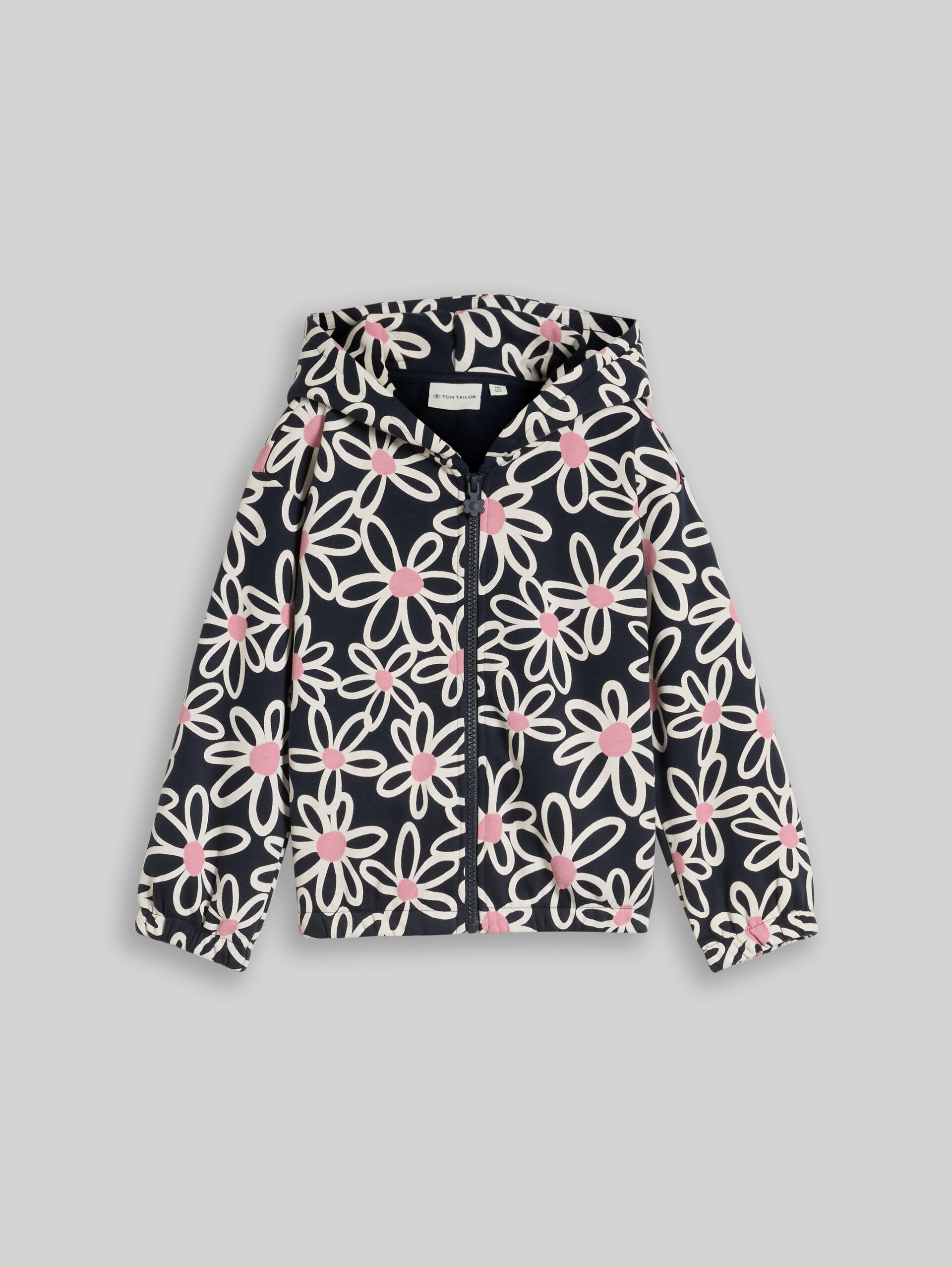 Cropped hoodie met patroon - dark blue big daisy print - Product vooraanzicht
