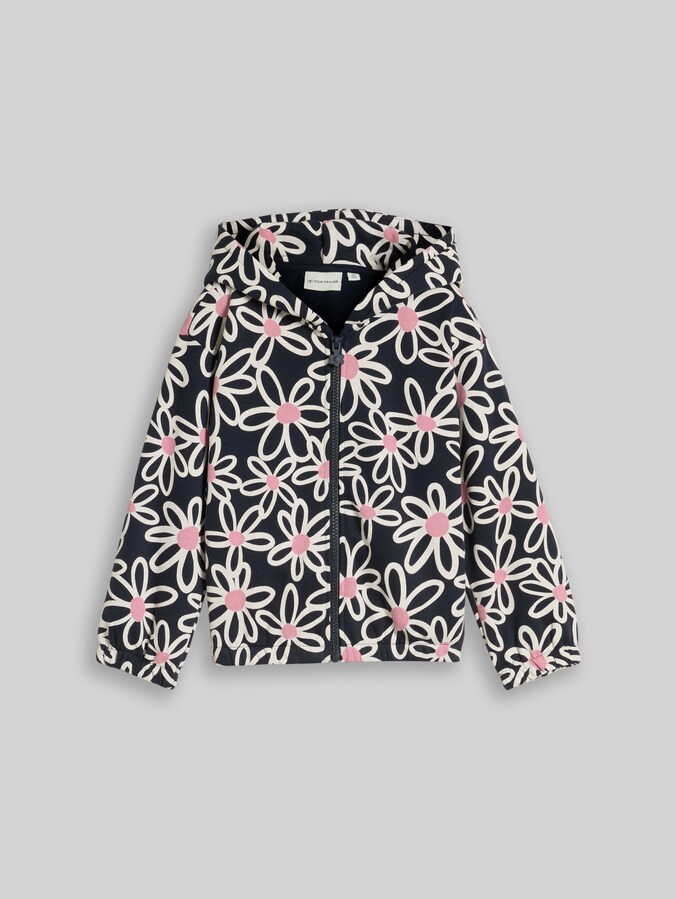 Cropped Hoodie Sweatjacke mit Muster von Mini Girls, dark blue big daisy print