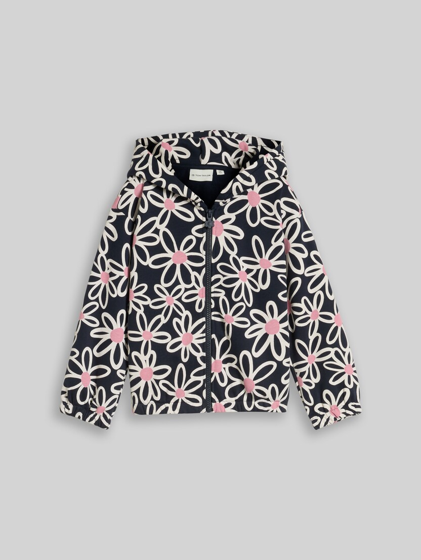 Cropped Hoodie Sweatjacke mit Muster von Mini Girls, dark blue big daisy print