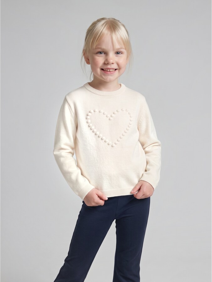 Strickpullover mit Herz-Motiv von Mini Girls, Gardenia White