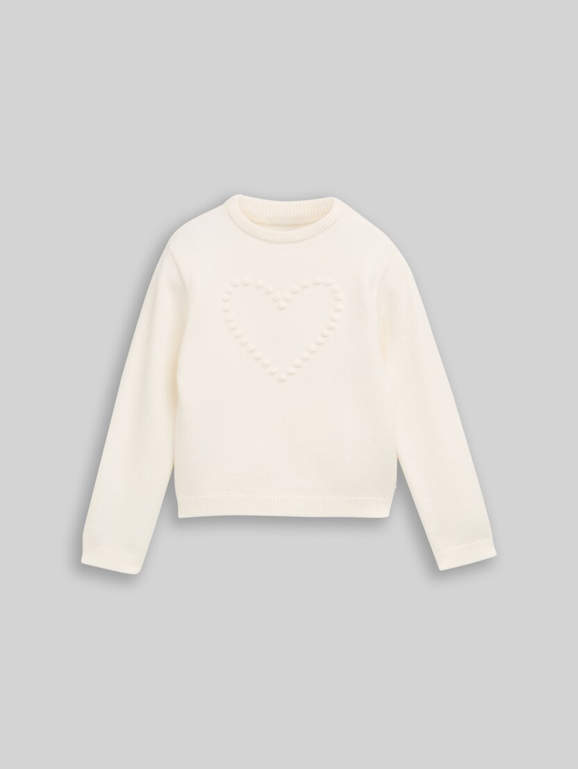 Knitted jumper with heart motif by Mini Girls, Gardenia White