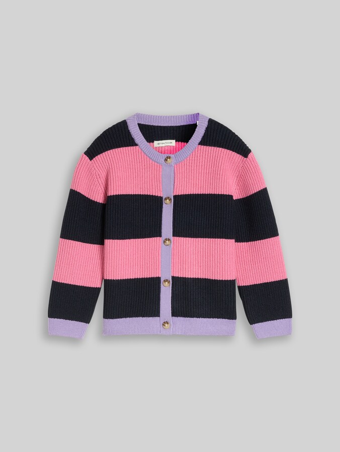 Cardigan à rayures par Mini Girls, pink and blue bold stripe