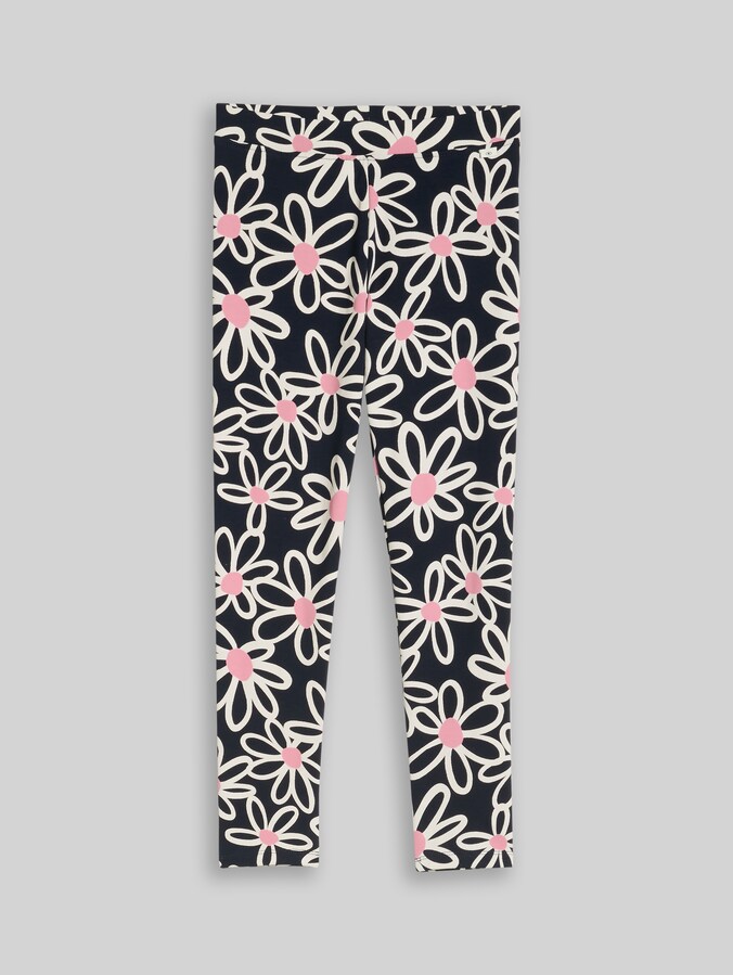 Leggings à imprimé intégral par Mini Girls, dark blue big daisy print