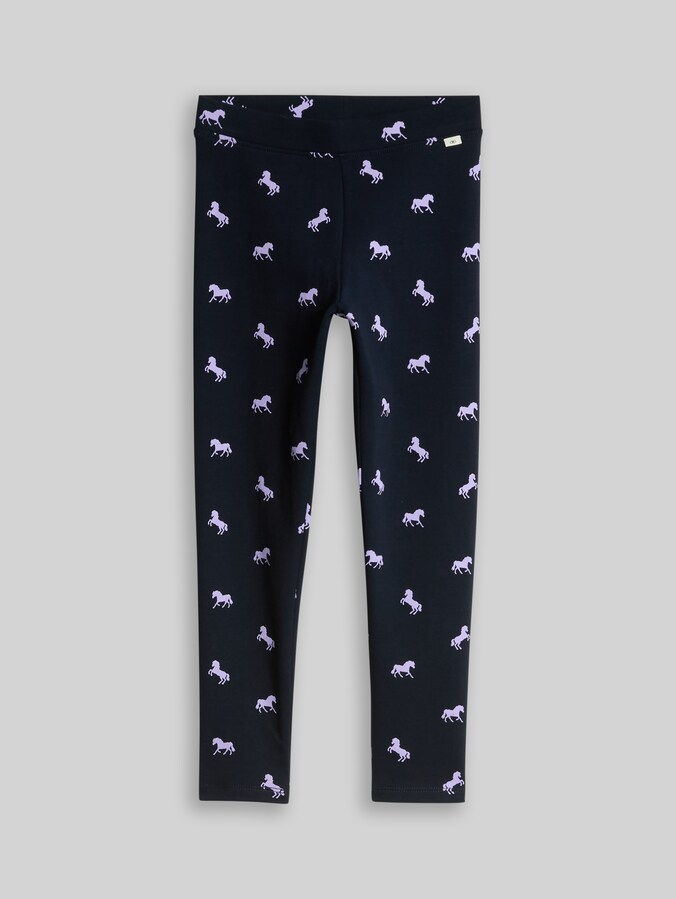 Leggings à imprimé intégral par Mini Girls, dark blue horses print