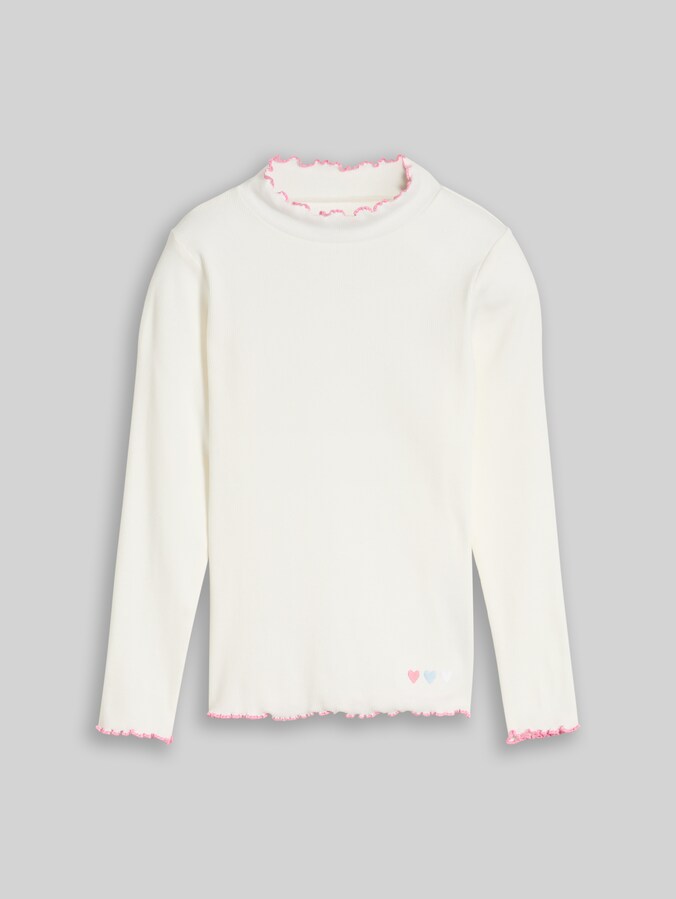 Langarmshirt mit Rippstruktur von Mini Girls, Whisper White