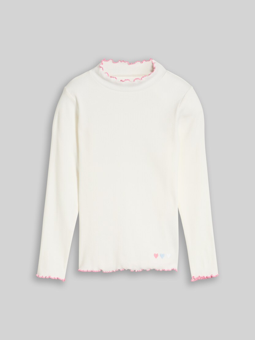 T-shirt à manches longues en maille côtelée par Mini Girls, Whisper White