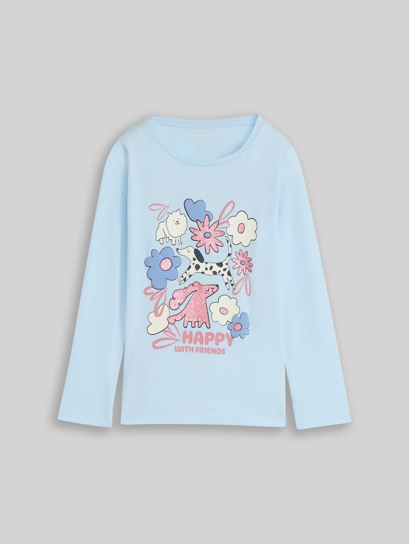 Langarmshirt mit 3D-Print von Mini Girls, new breeze blue