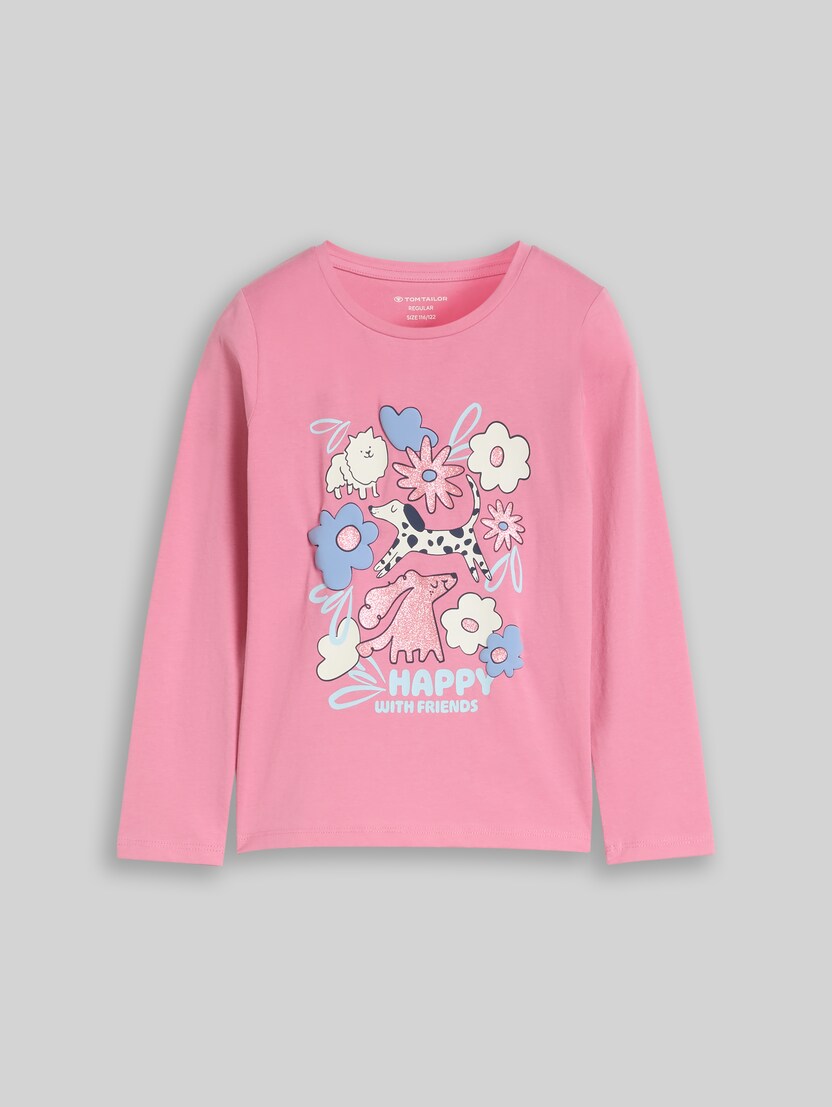 Langarmshirt mit 3D-Print von Mini Girls, smooth rose