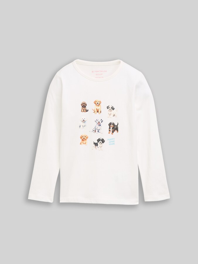 Langarmshirt mit Hunde-Print von Mini Girls, Whisper White