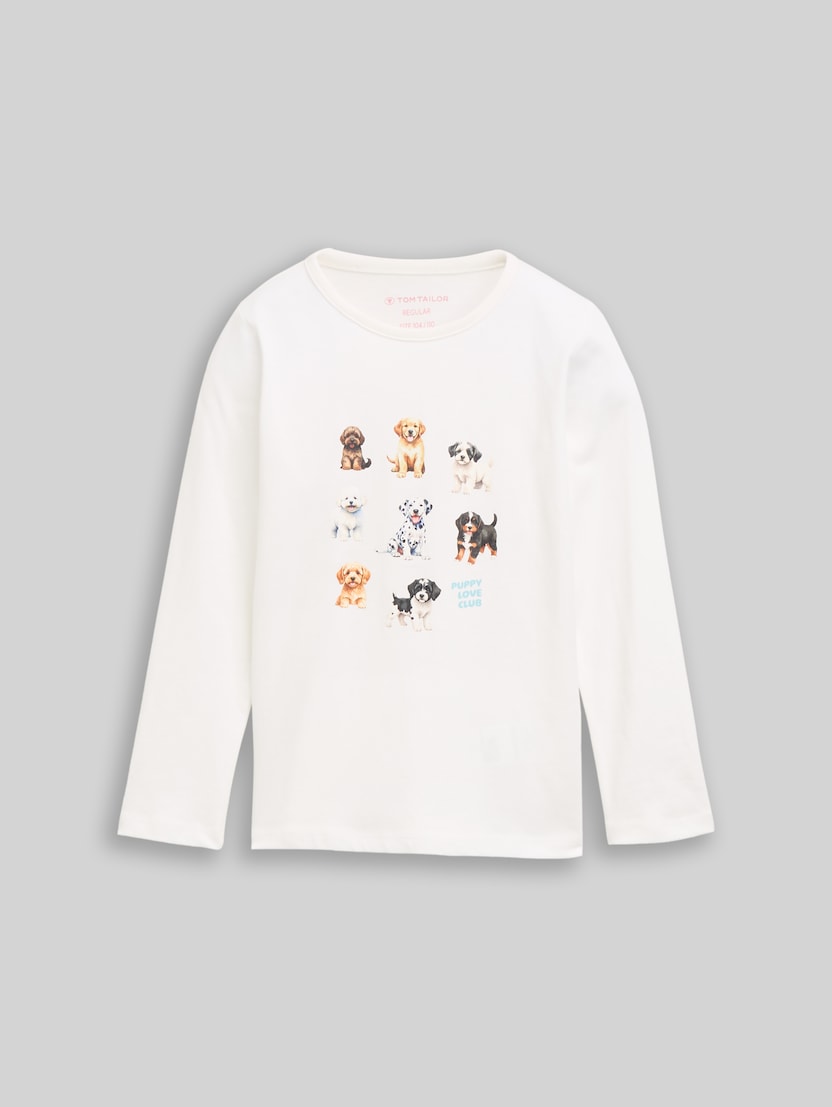 Langarmshirt mit Hunde-Print von Mini Girls, Whisper White