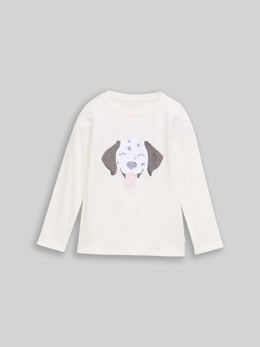 Langarmshirt mit Wendepailletten von Mini Girls, Whisper White
