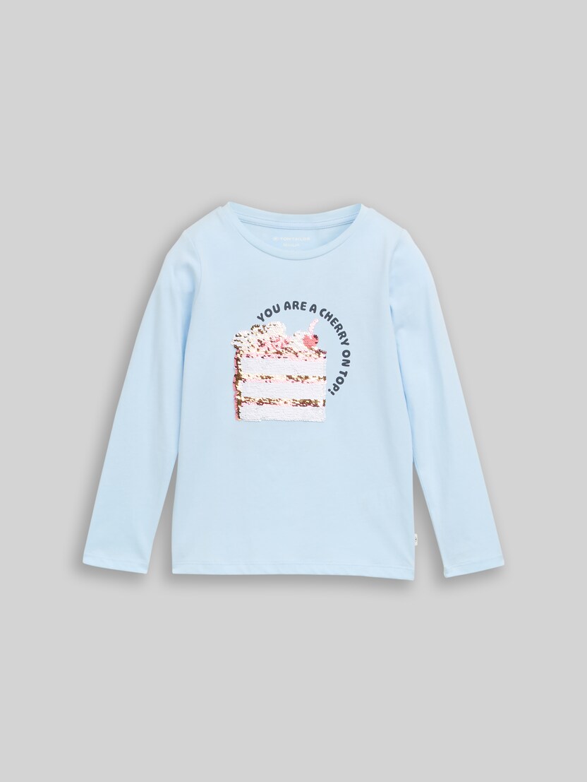 Langarmshirt mit Wendepailletten von Mini Girls, new breeze blue