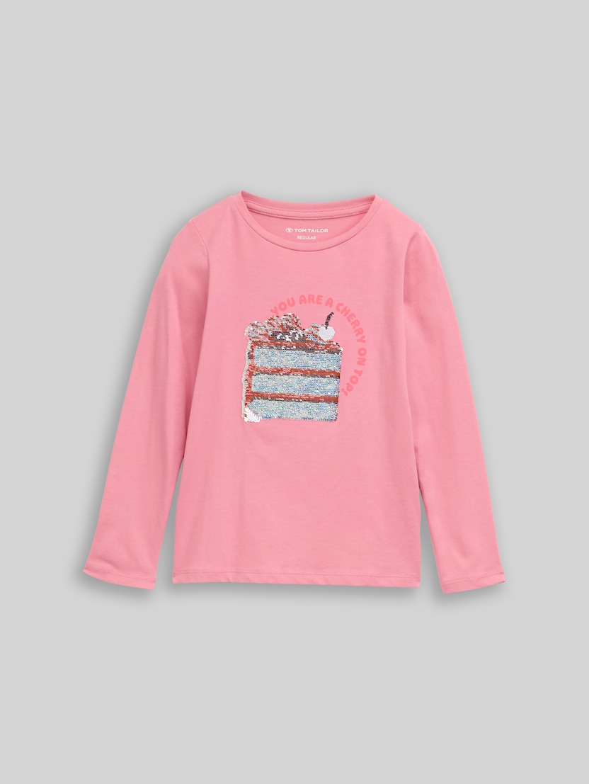 Langarmshirt mit Wendepailletten von Mini Girls, smooth rose