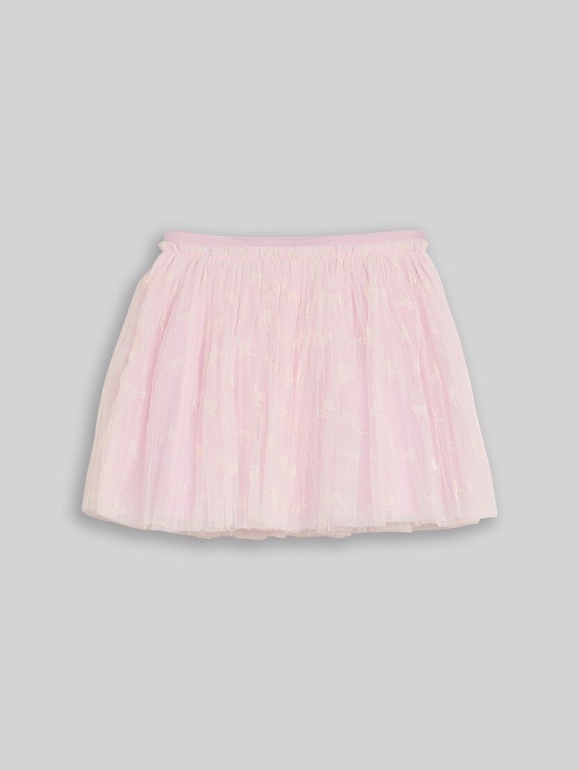 Mini tulle skirt with a bow pattern by Mini Girls, rose base bow print