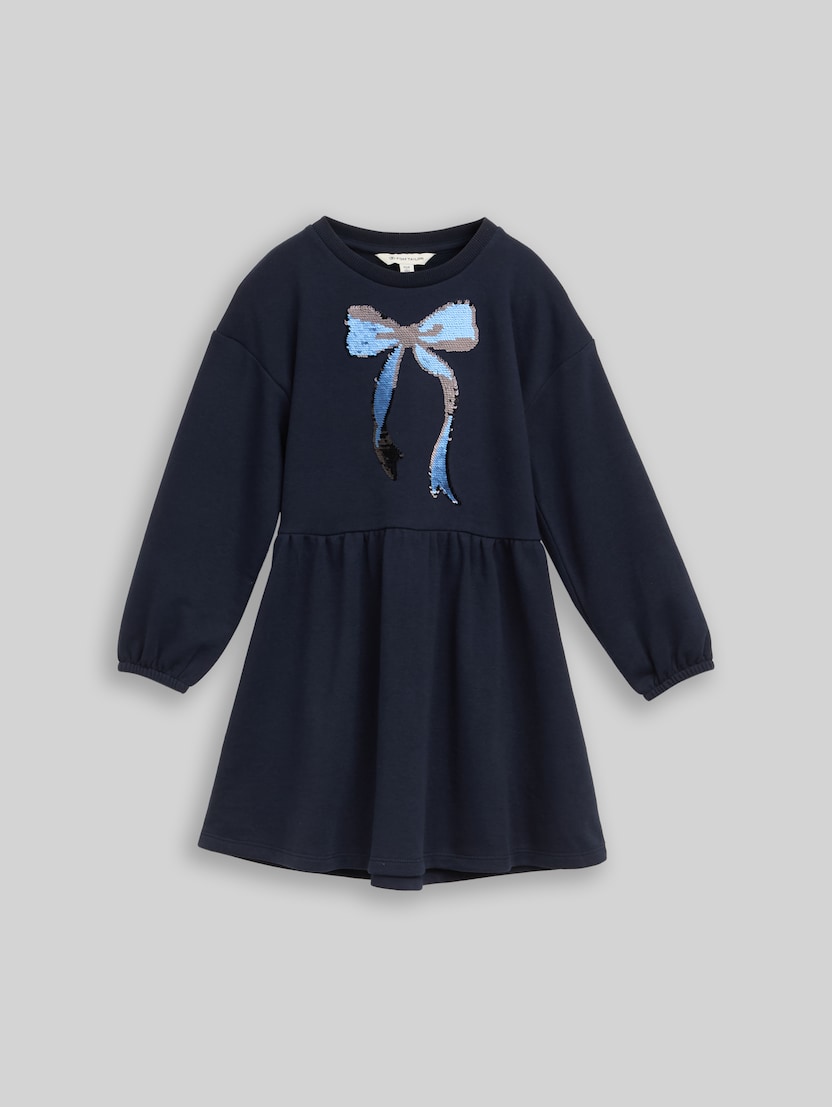 Sweatshirt dress with reversible sequins by Mini Girls, sky captain blue