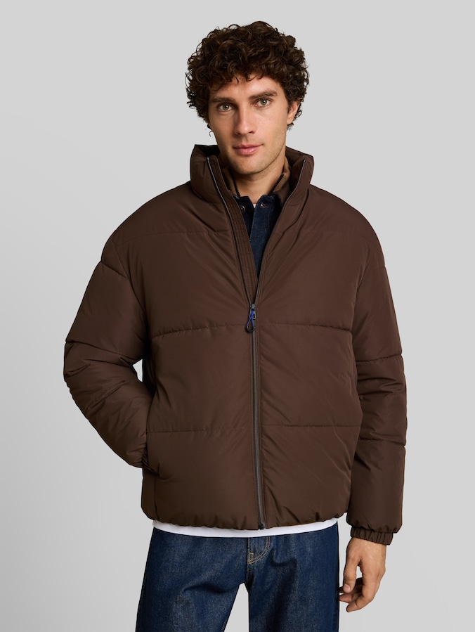 Relaxed-fit padded jacket with stand-up collar by Denim Male, cool dark brown