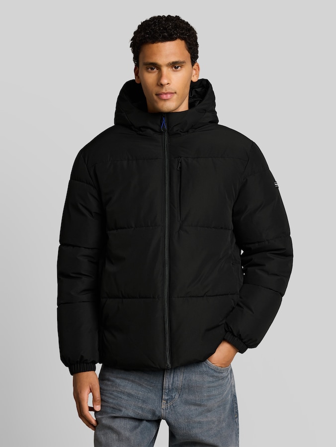 Relaxed-fit padded jacket with hood by Denim Male, Black