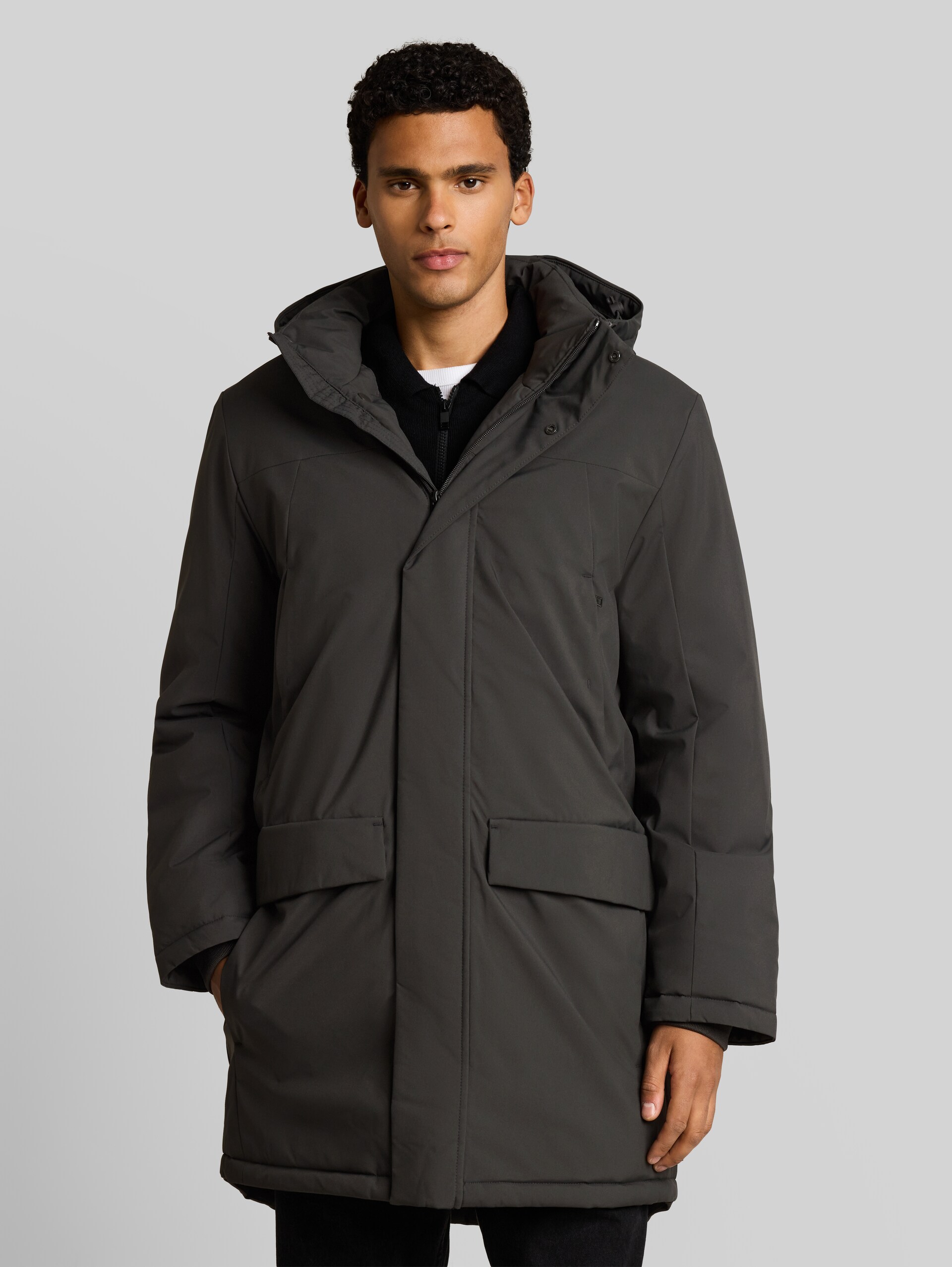 Parka met relaxte pasvorm en afneembare capuchon - Coal Mine Grey - Model vooraanzicht