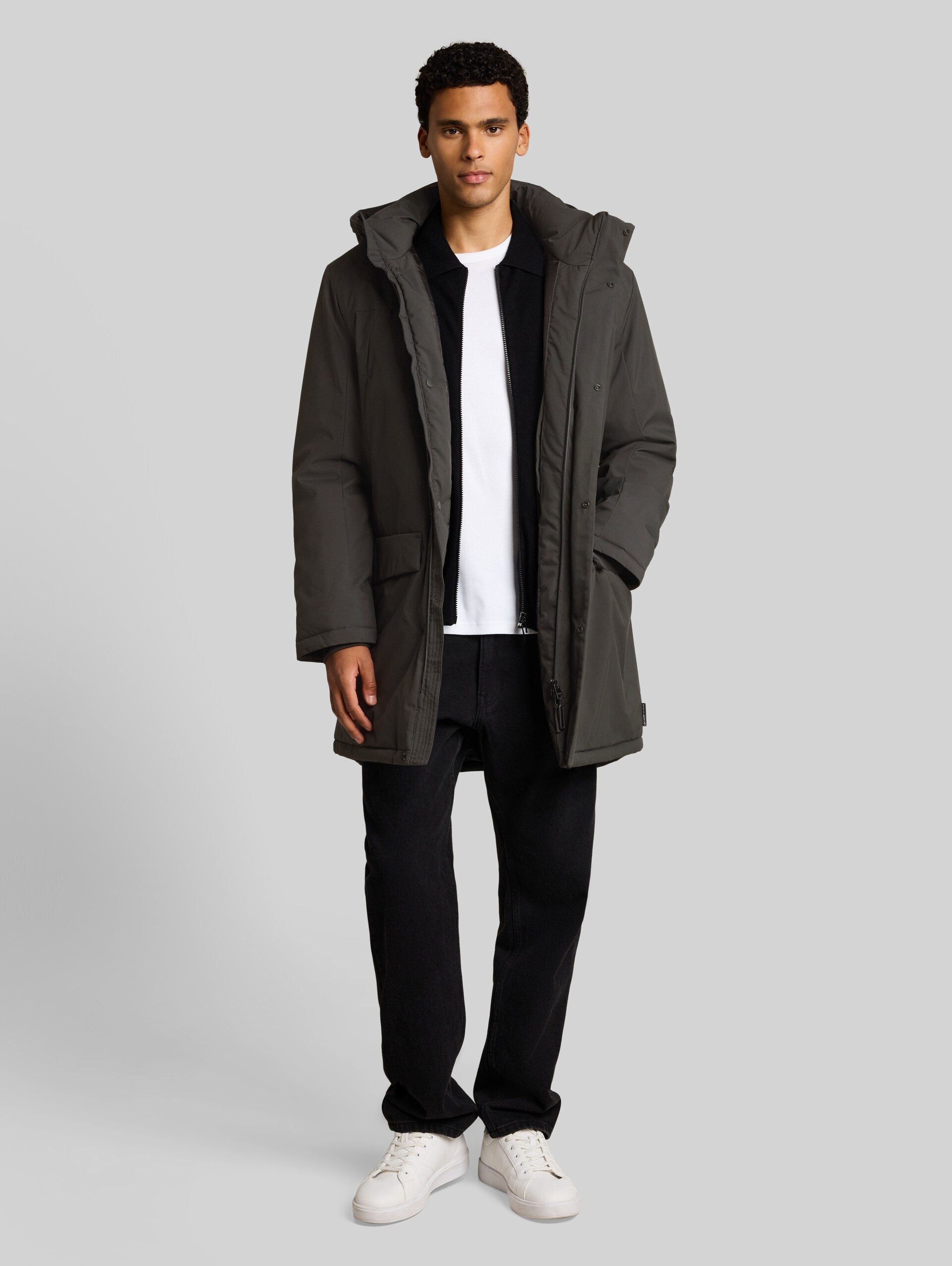 Parka met relaxte pasvorm en afneembare capuchon - Coal Mine Grey - zijaanzicht model