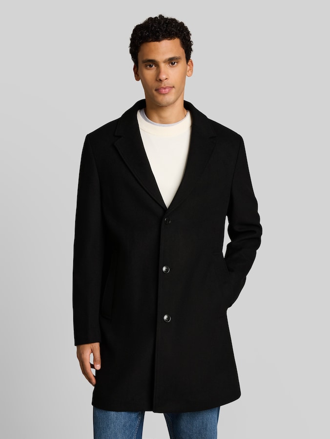 Relaxed fit wollen jas met reverskraag door Denim Male, Black