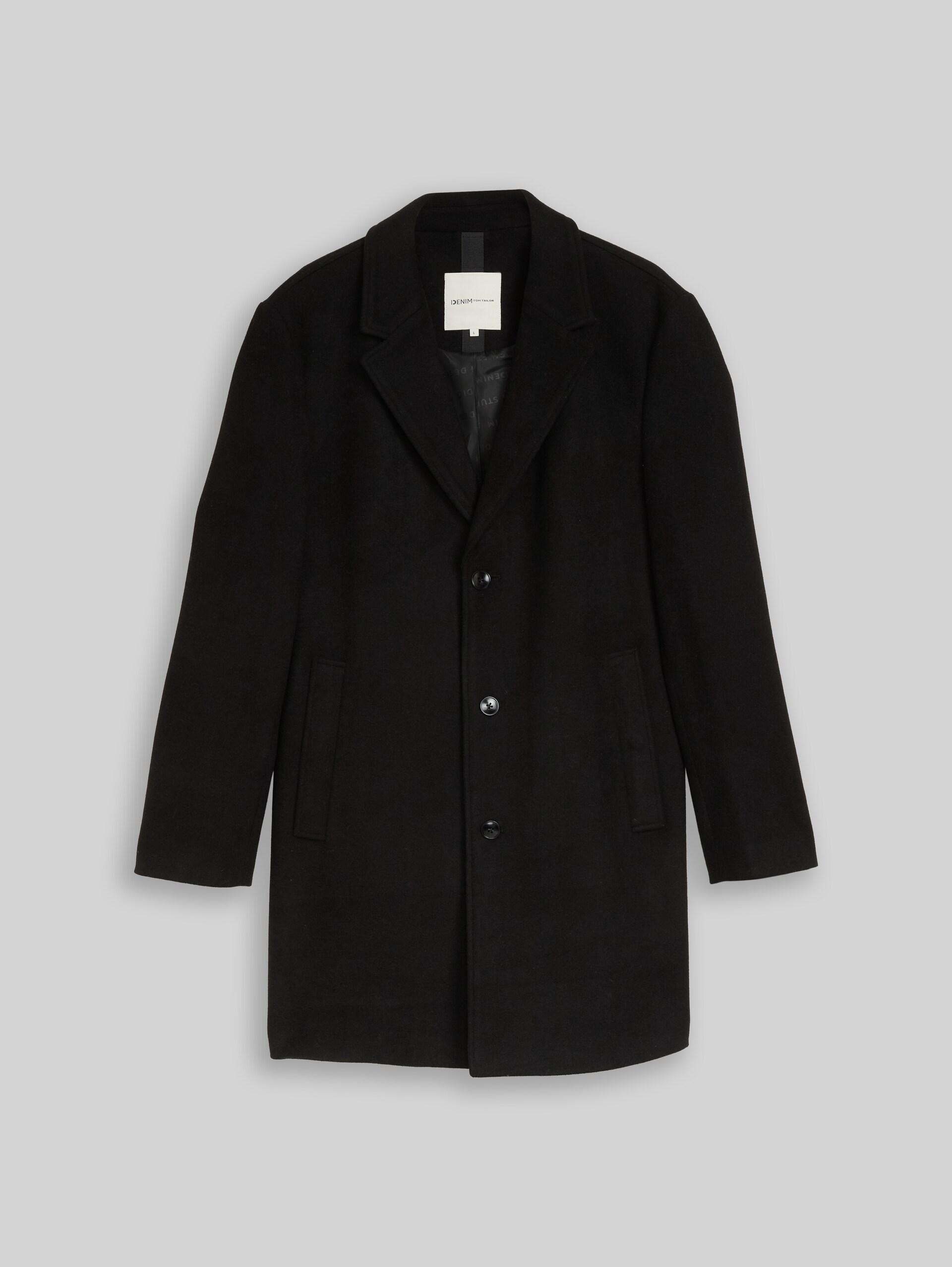 Relaxed fit wollen jas met reverskraag - Black - Product vooraanzicht